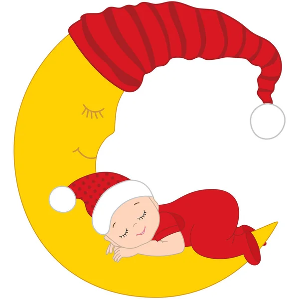 Vektor niedliches Weihnachtsbaby schläft auf dem Mond — Stockvektor