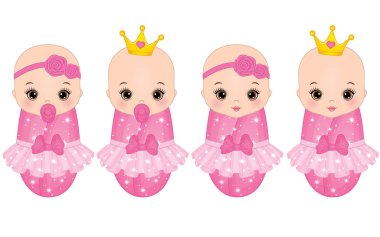 Vektör şirin bebek kızlar prensesler gibi giyinmiş