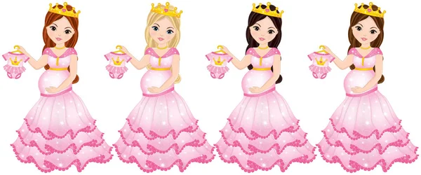 Vektori kaunis raskaana olevat naiset pukeutunut prinsessoja — vektorikuva