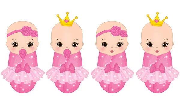 Vector Cute Baby Girls Dressed as Princesses — Stock Vector