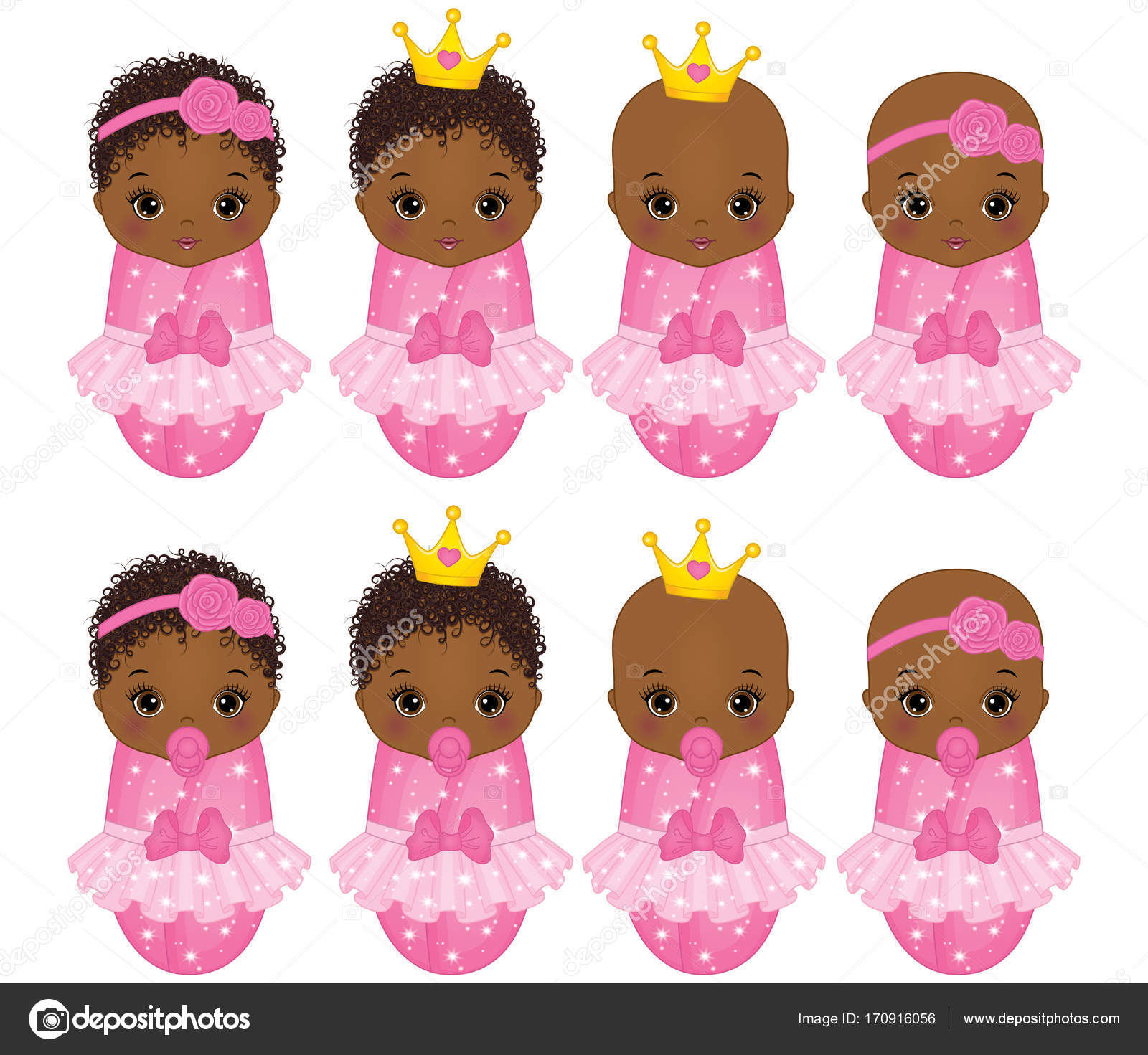 Vector Cute African American Baby Girls Dressed as Princess Stock Vector by  ©marlenes9 170916056, image size:1024x941