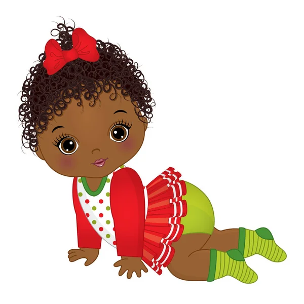 Vector bonito afro-americano bebê menina vestindo roupas de Natal — Vetor de Stock