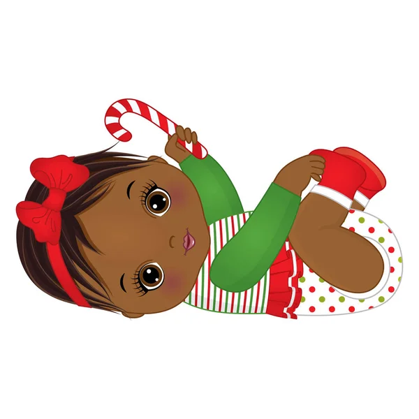 Vector lindo africano americano bebé niña usando ropa de Navidad — Vector de stock