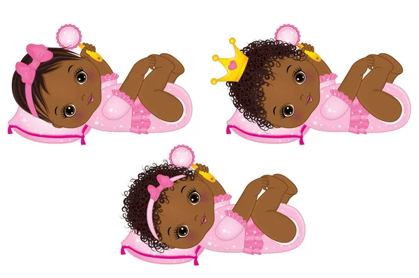 Vector bonito afro-americano bebê meninas vestidas como princesas — Vetor de Stock