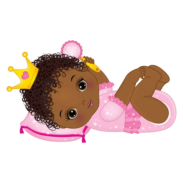 Vector lindo africano americano bebé niña vestida como princesa — Vector de stock