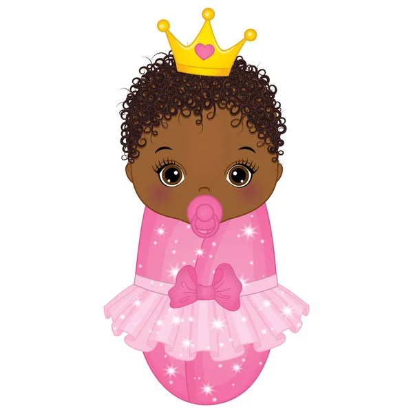 Vector lindo africano americano bebé niña vestida como princesa — Vector de stock