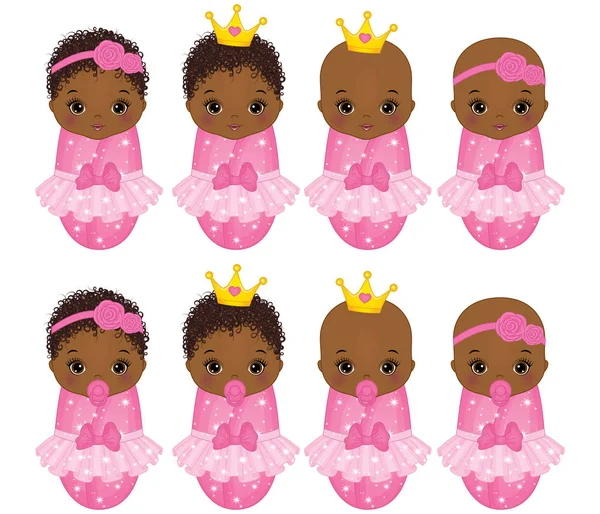Vector lindo africano americano bebé niñas vestido como princesa — Archivo Imágenes Vectoriales