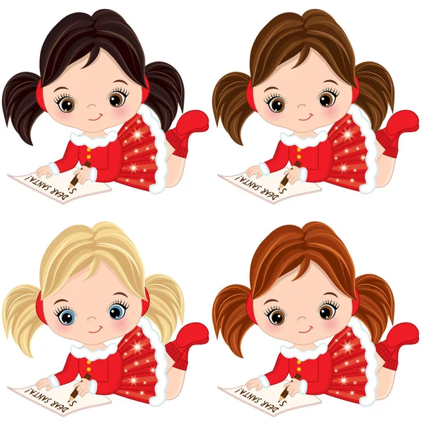 Διάνυσμα χαριτωμένα κοριτσάκια γράφοντας επιστολή προς Σάντα — Διανυσματικό Αρχείο