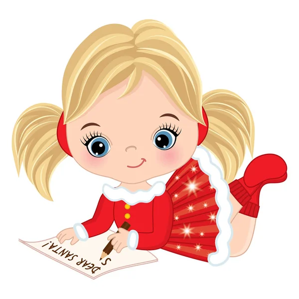 Wektor ładny mały dziewczyna pisanie list do Santa — Wektor stockowy