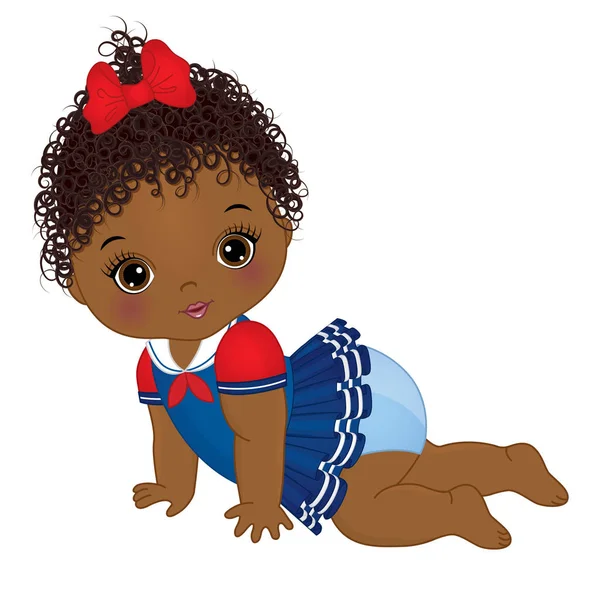 Vector bonito afro-americano bebê menina vestida em estilo náutico — Vetor de Stock