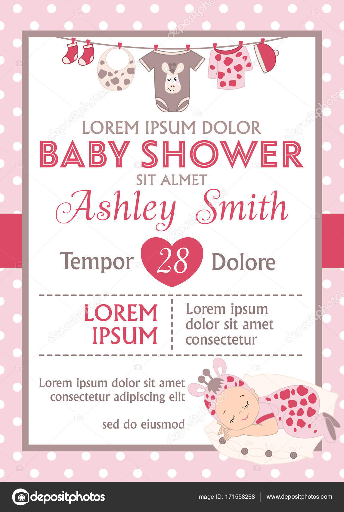 Vector kaartsjabloon voor Baby meisje Shower — Stockvector ...