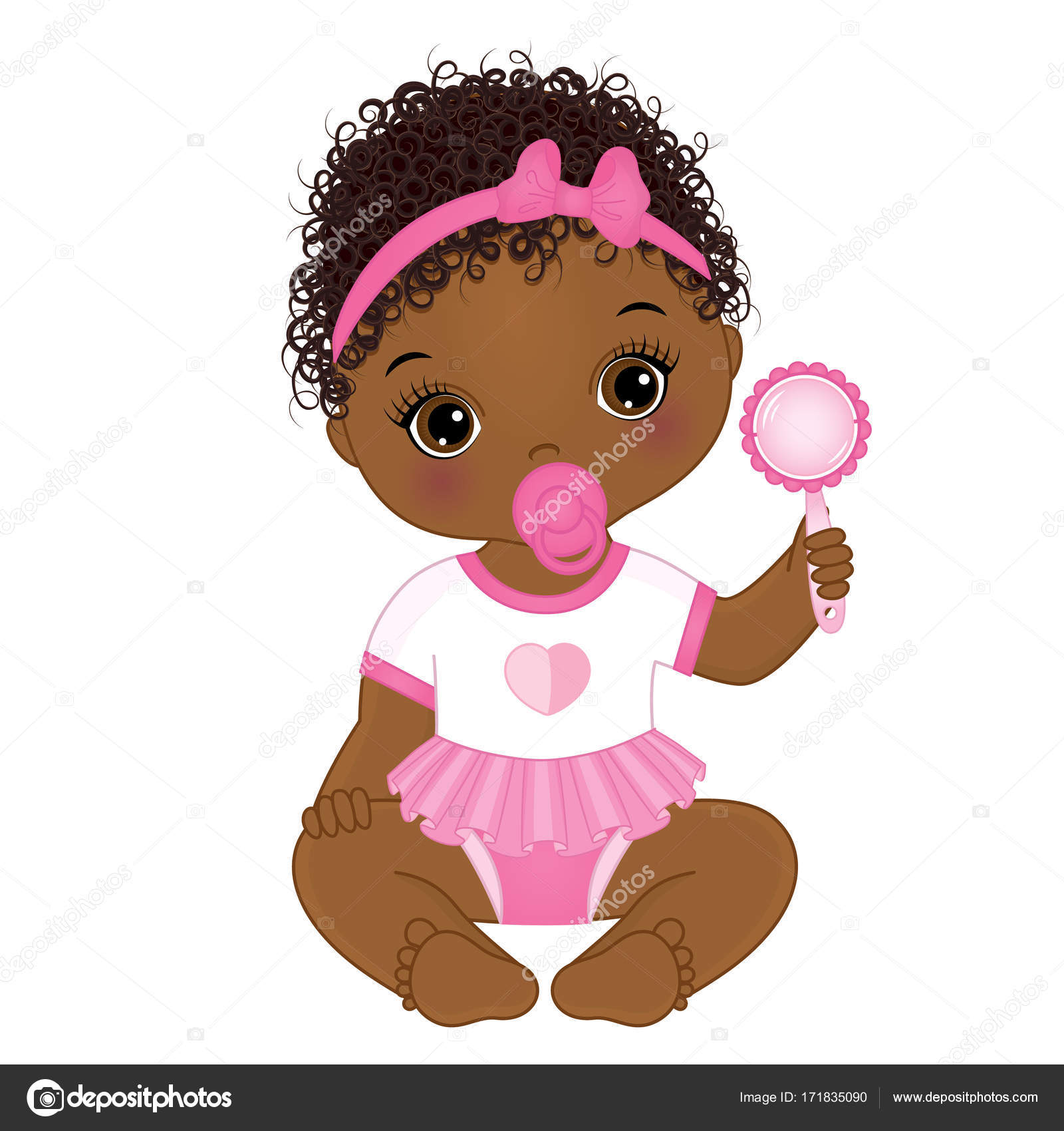 Vector Cute African American Baby Girl with Rattle — Stock Vector