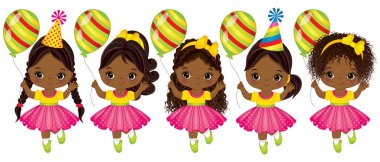 Vektör şirin balonlar Afro-Amerikan küçük kızlarla