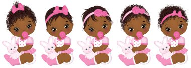 Çeşitli saç modelleri ile vektör şirin Afrikalı-Amerikalı bebek kız