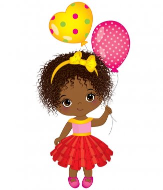 Vektör sevimli küçük Afrikalı-Amerikalı kız balonlar ile