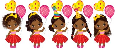 Vektör sevimli küçük Afrikalı-Amerikalı kız balonlar ile