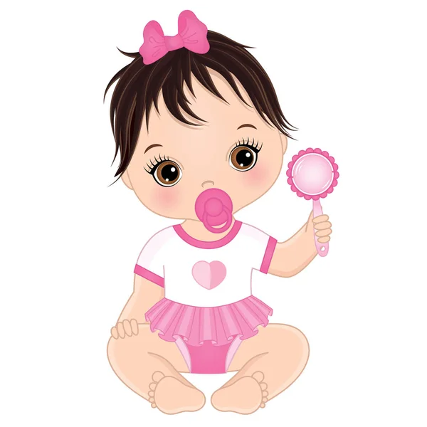Vector Cute Baby Girl with Rattle — Stock Vector