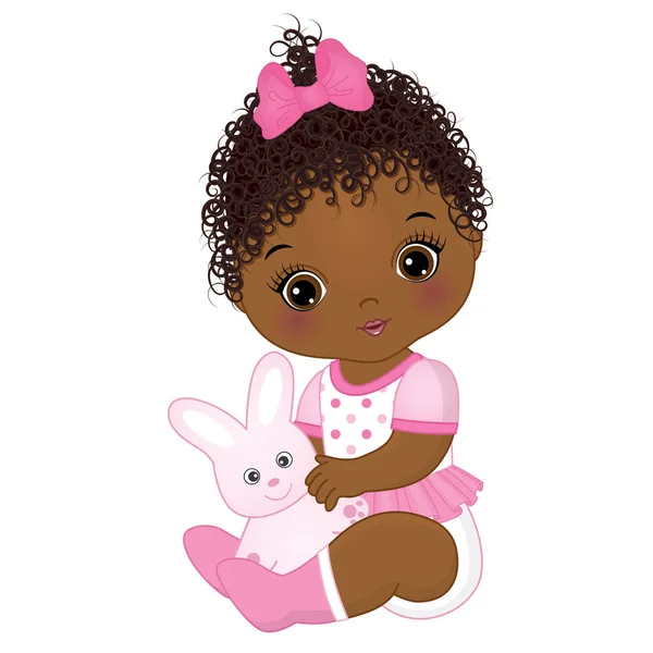 Vector schattige Afro-Amerikaanse babymeisje met Toy Bunny — Stockvector