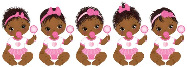 Vector lindo afroamericano bebé niñas con varios peinados — Vector de stock