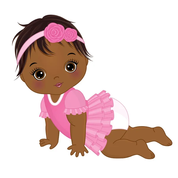 Vector lindo africano americano bebé niñas arrastrándose — Vector de stock