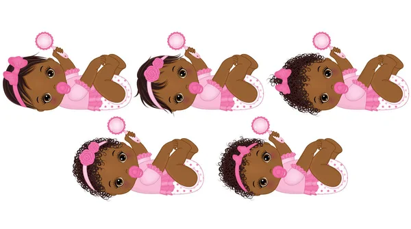 Vector schattige Afro-Amerikaanse Baby meisjes met verschillende kapsels — Stockvector