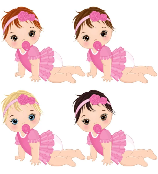 Vector lindo bebé niñas con varios colores de pelo arrastrándose — Archivo Imágenes Vectoriales