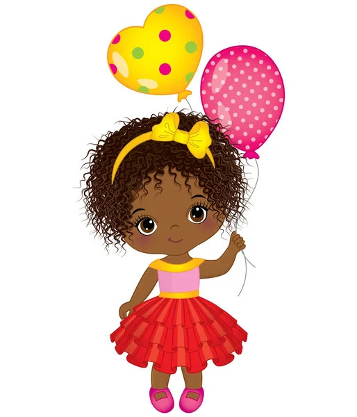 Vector Cute Little African American Girl with Balloons — Stock Vector