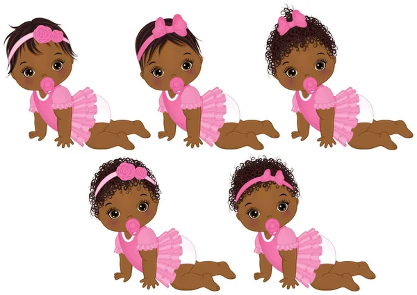 Vector lindo afroamericano bebé niñas con varios peinados — Archivo Imágenes Vectoriales