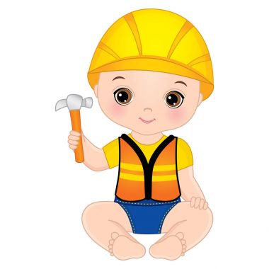 Küçük Oluşturucu çekiç ile vektör şirin bebek çocuk kılığında