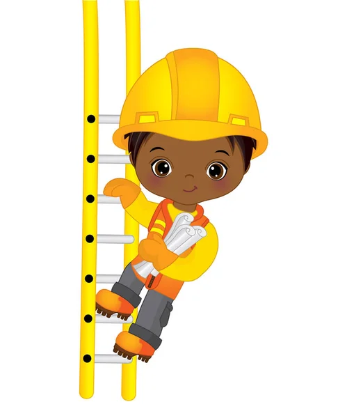 Vektor roztomilý afrických amerických chlapeček lezení po žebříku — Stockový vektor