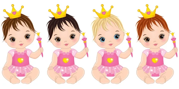 Vector lindo bebé niñas vestido como princesas — Vector de stock