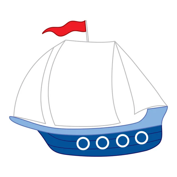 Vektorboot mit roter Flagge und weißen Segeln — Stockvektor