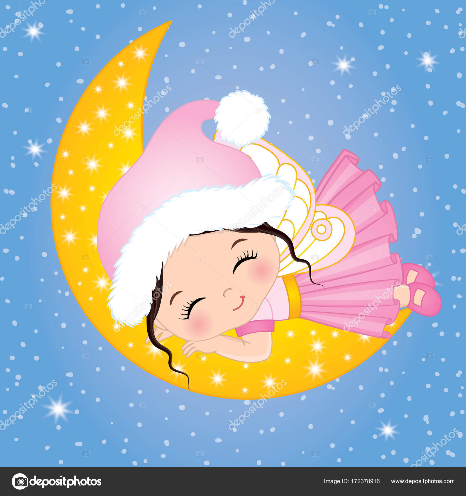 Download Vector Cute Little Christmas Fairy Sleeping on the Moon ...