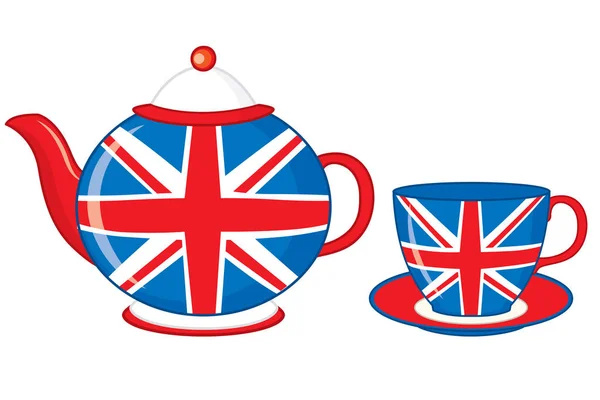 Tetera Vectorial y Tetera Decorado con Bandera Británica Imprimir — Vector de stock