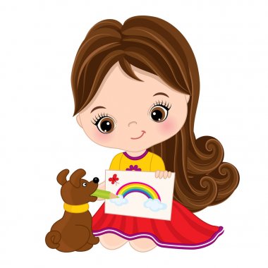 Küçük kız berabere vektör. Vektör küçük sanatçı