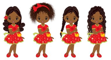Vektör sevimli küçük Afrikalı-Amerikalı kız Noel topları ile 