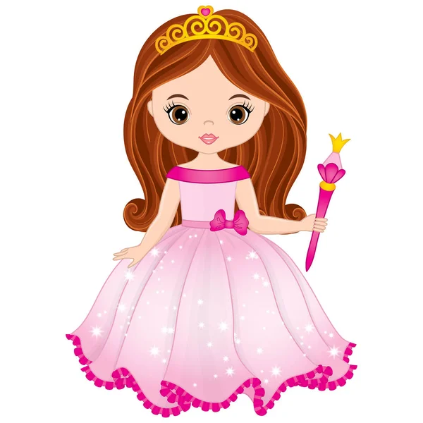 Vector hermosa princesa en vestido rosa — Vector de stock