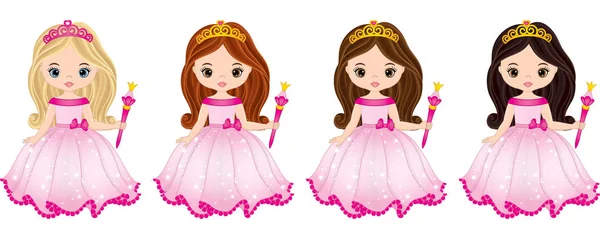 Prachtige prinsessen met verschillende haarkleuren vector — Stockvector