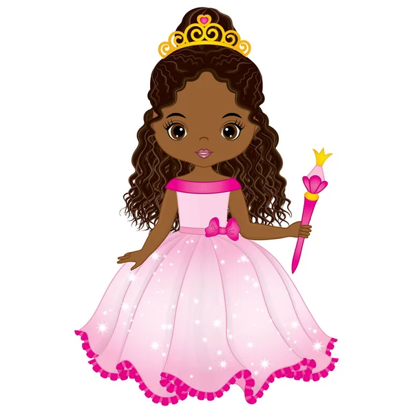 Vector bela princesa afro-americana em vestido rosa — Vetor de Stock