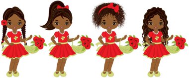 Vektör sevimli küçük Afrikalı-Amerikalı kız ile haşhaş sepetleri