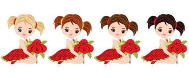 Haşhaş buketleri ile vektör sevimli küçük kız