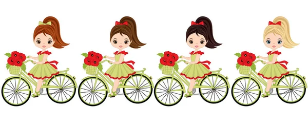 Vector lindo niñas montar bicicletas — Vector de stock