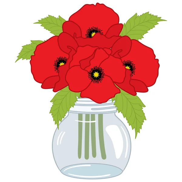 Vector Poppy boeket in glazen pot — Stockvector