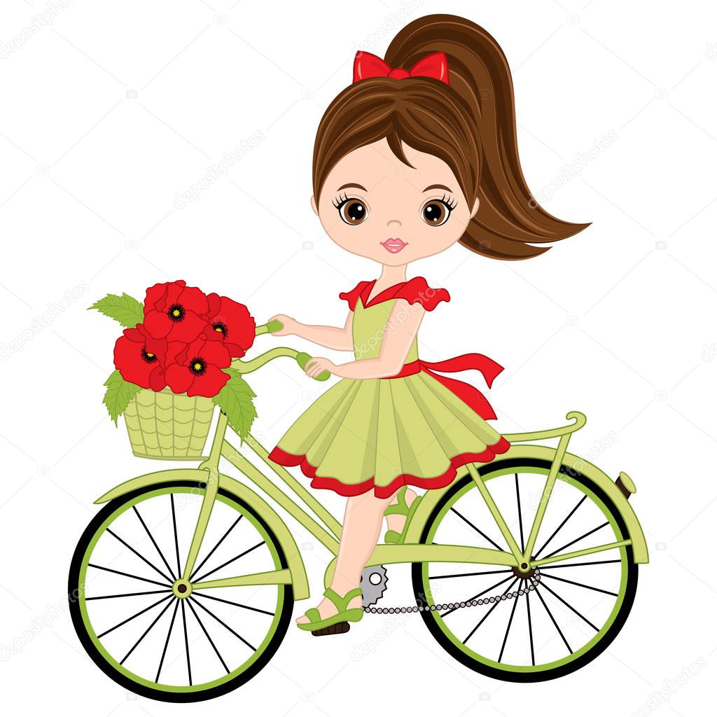 Vector Cute Little Girl Riding Bicycle