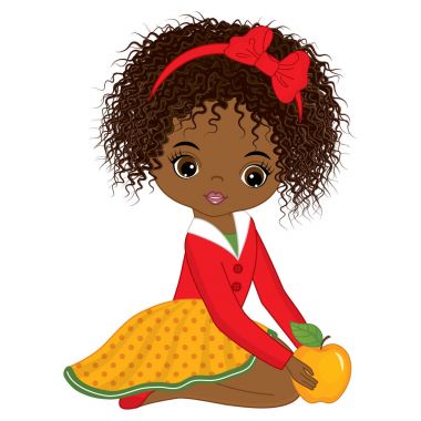 Vektör sevimli küçük Afrikalı-Amerikalı kız ile sarı elma