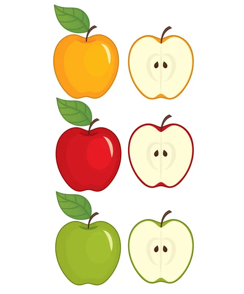 Vektorsatz von Äpfeln. Vektor Voller Apfel und Hälfte Apfel — Stockvektor