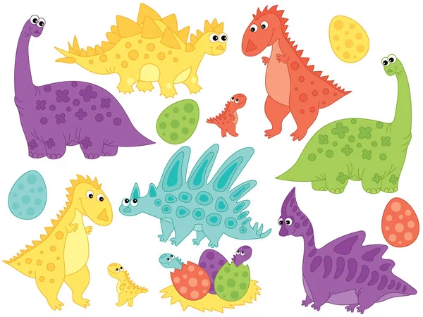 Векторный набор милых мультяшных динозавров — стоковый вектор
