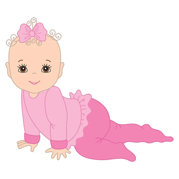 Vector Cute Baby Girl Crawling - Stok Vektor