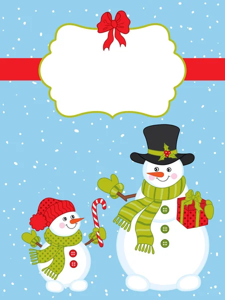 Modelo de cartão de Natal e Ano Novo vetorial com bonitos bonecos de neve e elementos de inverno —  Vetores de Stock