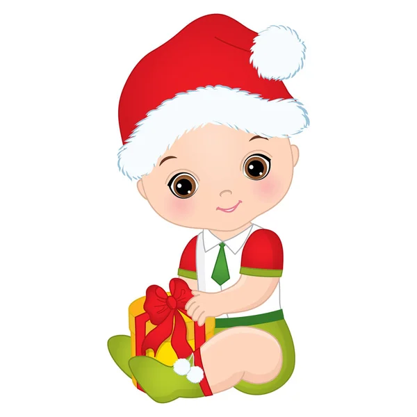 Vector bonito bebê menino vestindo roupas de Natal — Vetor de Stock